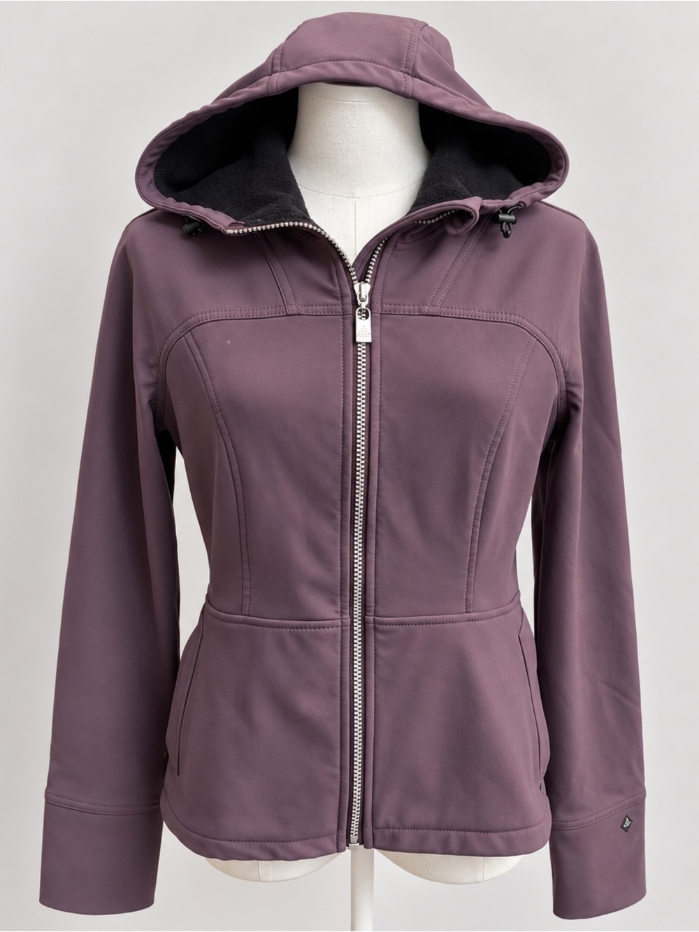 prAna Softshell Jacket S Purple Hooded Hiking Outdoor Thumbholes